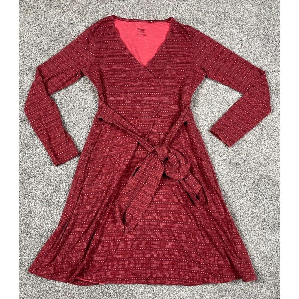 Toad & Co Dress Womens XS Red Belted Pattern Long Sleeve Event Holiday A Line